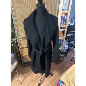Ann Taylor large wool synthetic blend black coat with sash closure